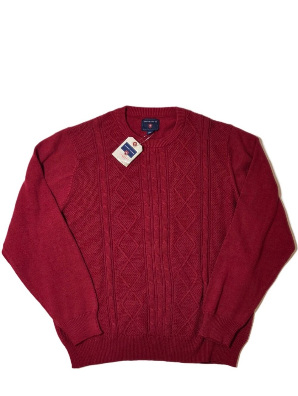 Saddlebred Mens XL Red Fisherman Cable Knit Sweater 100% Cotton NWT Preppy
